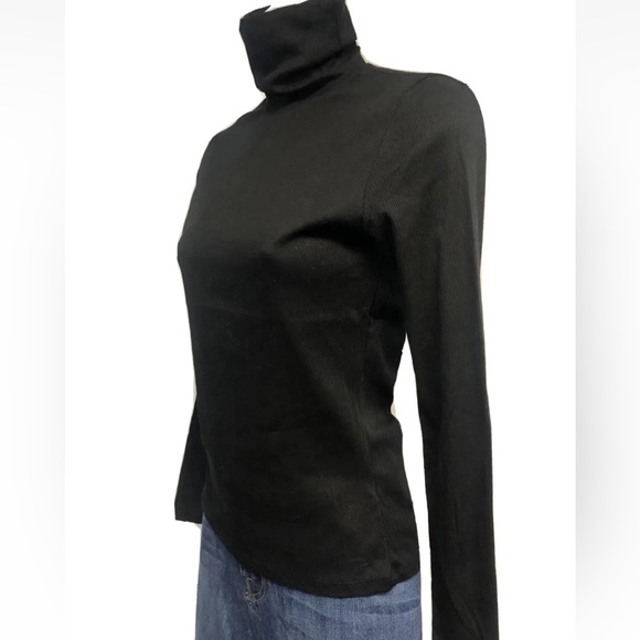 Women’s Active Basic Black Ribbed Fitted Turtleneck Size L - Picture 3 of 5